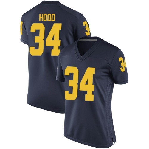 Jaydon Hood Michigan Wolverines Women's NCAA #34 Navy Replica Brand Jordan College Stitched Football Jersey OYJ8154TB